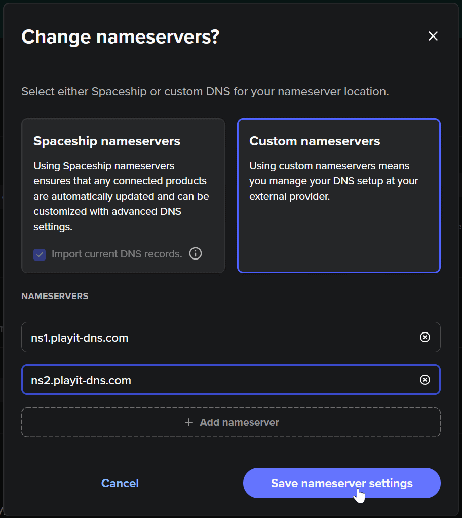 edit nameservers